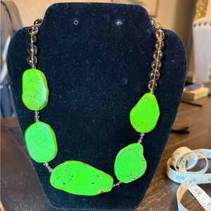Lime Green Turquoise and Smokey Quarts Necklace